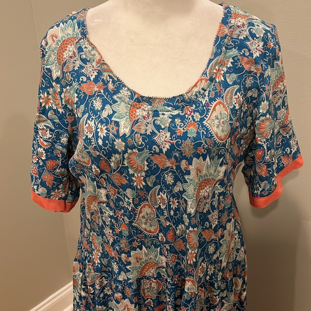 Soft Surroundings Womens Fiery Teal Floral Short Sleeve Midi Dress - Picture 2 of 7